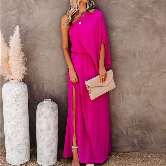 Womens Vici One Shoulder Pink Long Dress Size Large New with tags - Picture 5 of 16